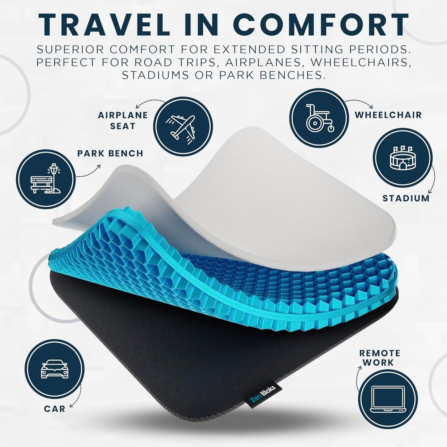 Orthopedic Gel Seat Cushion for Office Chairs, Car Seats & Wheelchairs