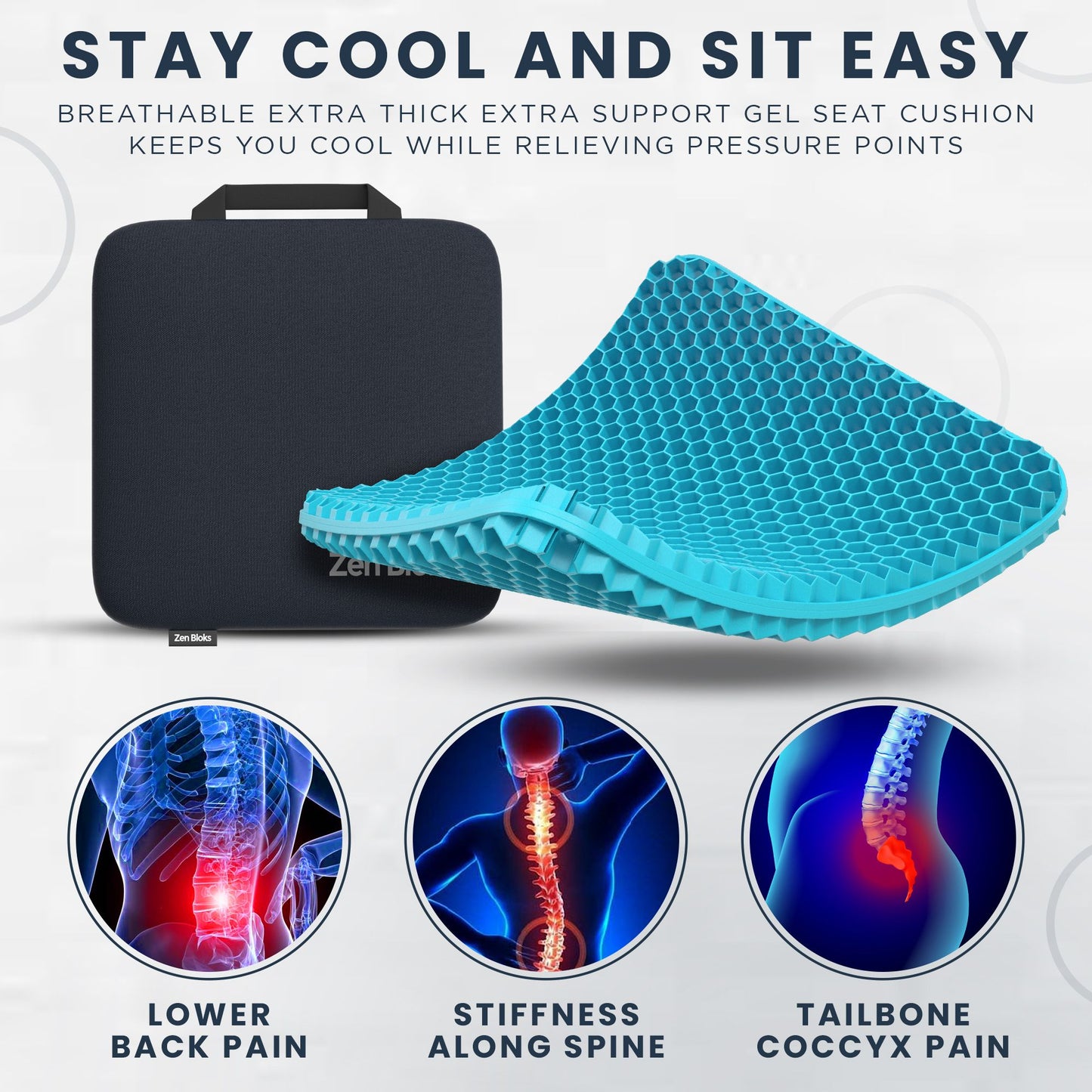 Orthopedic Gel Seat Cushion for Office Chairs, Car Seats & Wheelchairs