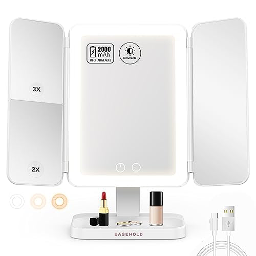 Tri-fold Makeup Mirror with Lights