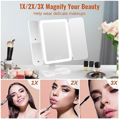 Tri-fold Makeup Mirror with Lights