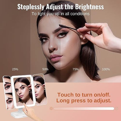 Tri-fold Makeup Mirror with Lights