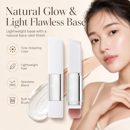 Korean 2‑in‑1 Color‑Changing Foundation Stick with Travel Brush