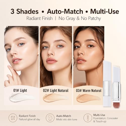 Korean 2‑in‑1 Color‑Changing Foundation Stick with Travel Brush