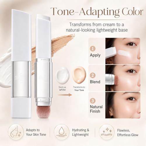 Korean 2‑in‑1 Color‑Changing Foundation Stick with Travel Brush